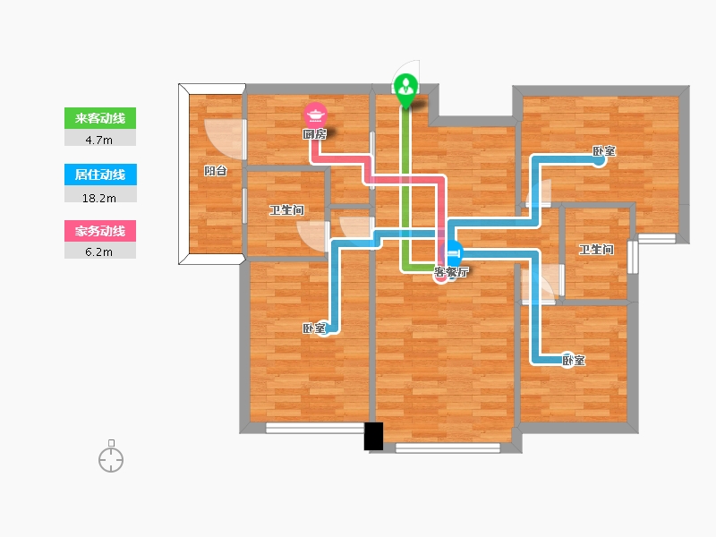 四川省-成都市-鹭洲城邦A5户型83m²-75.52-户型库-动静线