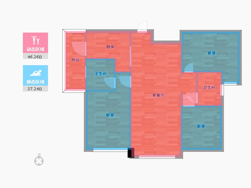 四川省-成都市-鹭洲城邦A5户型83m²-75.52-户型库-动静分区