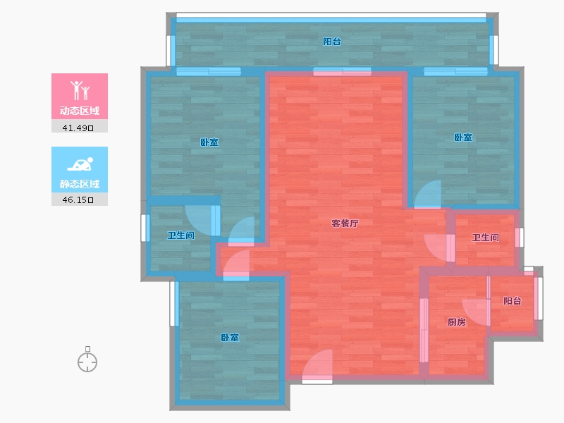 四川省-成都市-金都华庭D1户型96m²-77.11-户型库-动静分区