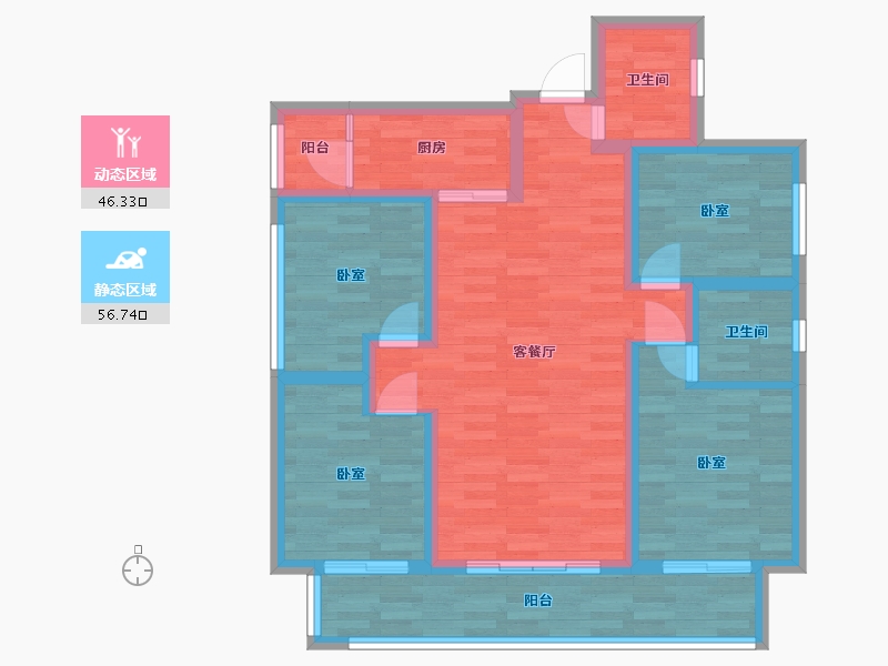 四川省-成都市-金都华庭D3户型114m²-90.95-户型库-动静分区