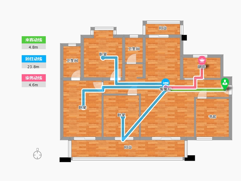 四川省-成都市-金都华庭D2户型133m²-116.92-户型库-动静线