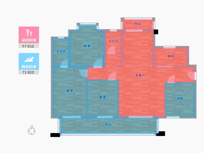 四川省-成都市-金都华庭D2户型133m²-116.92-户型库-动静分区