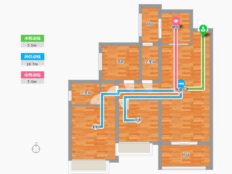 四川省-成都市-金都华庭A2户型103m²-87.64-户型库-动静线