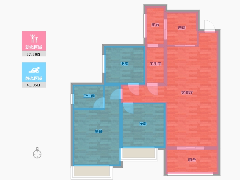 四川省-成都市-金都华庭A2户型103m²-87.64-户型库-动静分区