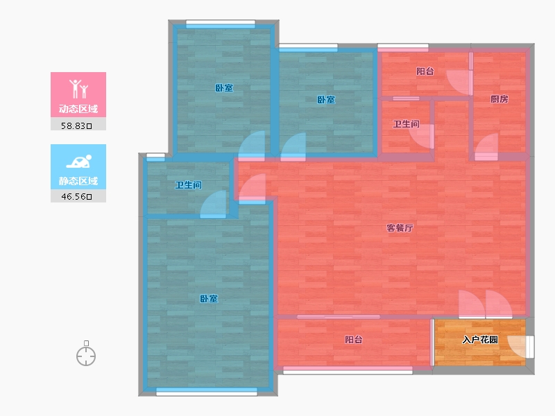 四川省-成都市-万象云庭E2户型123m²-94.60-户型库-动静分区