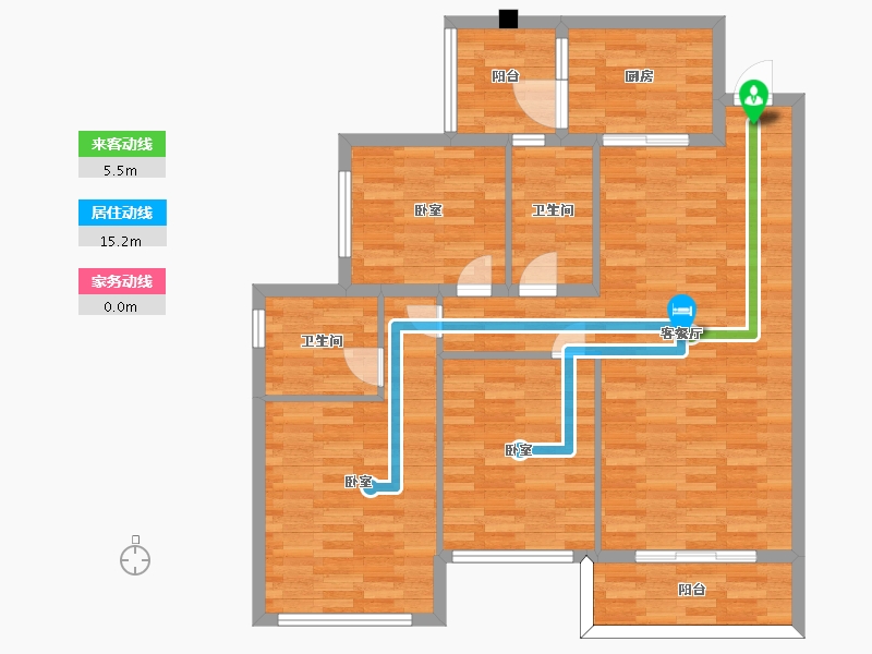 四川省-成都市-万象云庭D2户型124m²-95.39-户型库-动静线