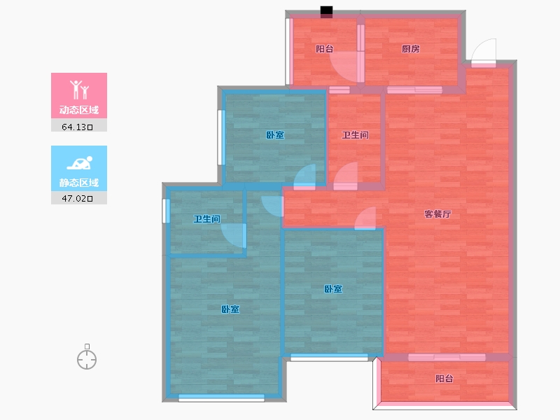 四川省-成都市-万象云庭D2户型124m²-95.39-户型库-动静分区