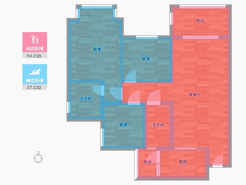 四川省-成都市-恒大御景半岛74号楼6号101m²-75.65-户型库-动静分区