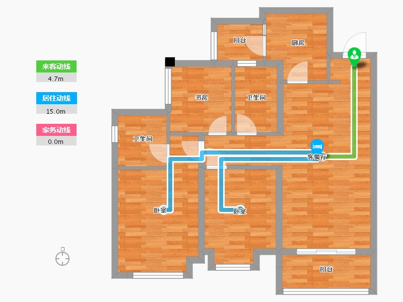 四川省-成都市-融创翰林学府1号楼,2号楼,3号楼D户型99m²-77.29-户型库-动静线