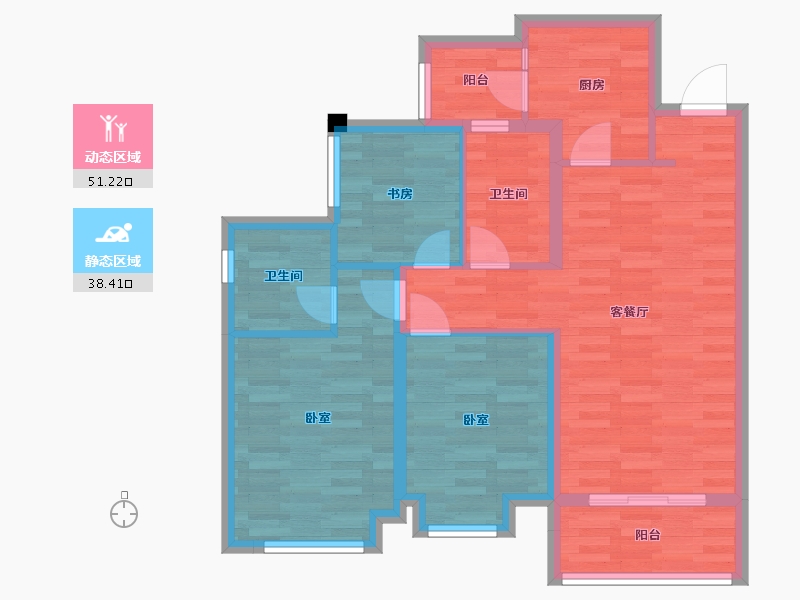 四川省-成都市-融创翰林学府1号楼,2号楼,3号楼D户型99m²-77.29-户型库-动静分区