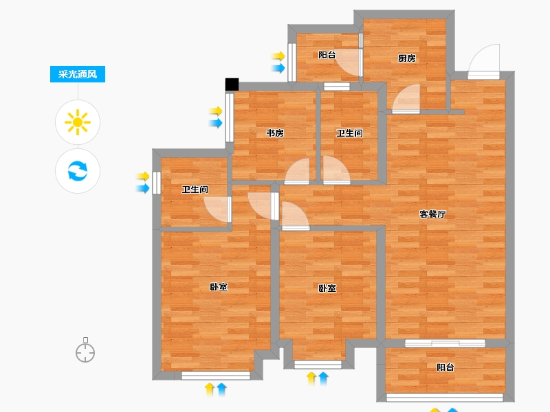 四川省-成都市-融创翰林学府1号楼,2号楼,3号楼D户型99m²-77.29-户型库-采光通风