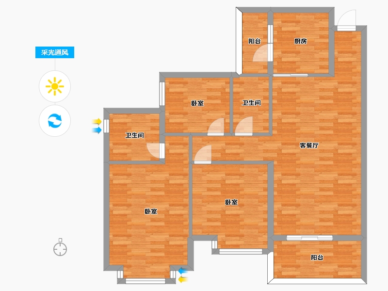 四川省-成都市-恒大御景半岛74号楼4号119m²-94.06-户型库-采光通风