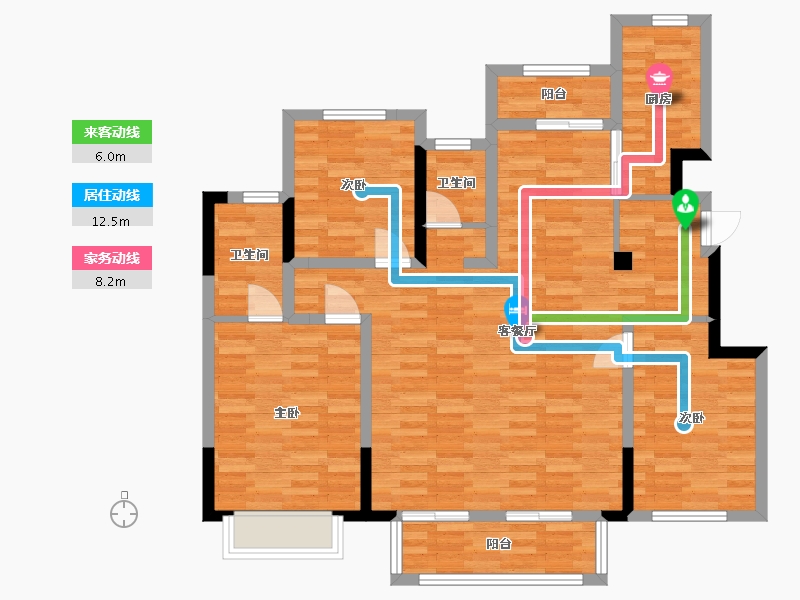 四川省-成都市-新城金樾府邸9号楼E-1户型133m²-102.00-户型库-动静线