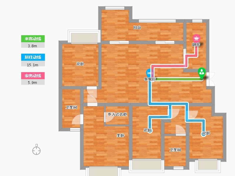 四川省-成都市-蓝光观岭国际社区翡翠湾A1户型135m²-111.51-户型库-动静线