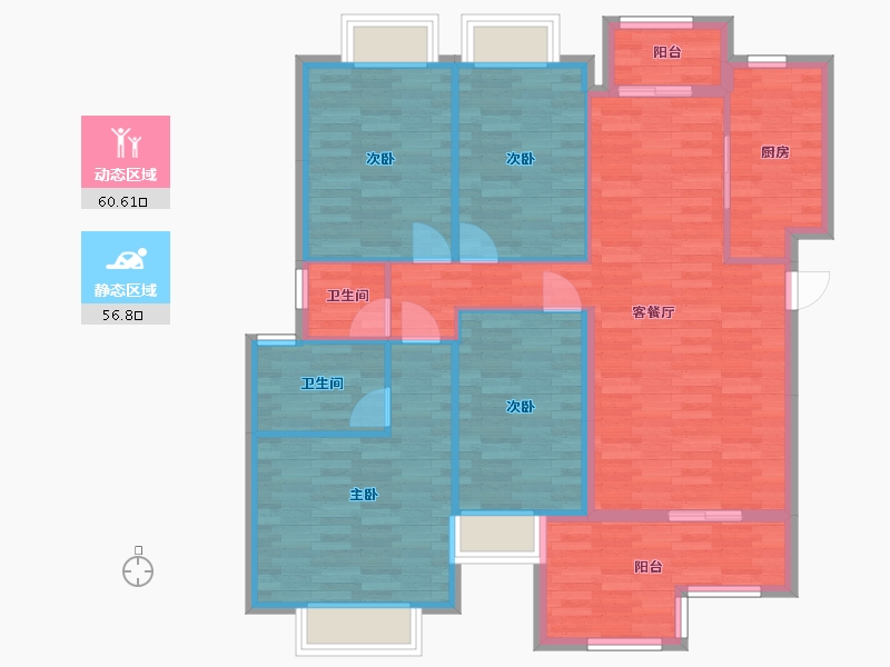 四川省-成都市-蓝光观岭国际社区翡翠湾C2'户型132m²蓝光观岭国际社区翡翠湾15号楼C2'户型132m²-106.00-户型库-动静分区