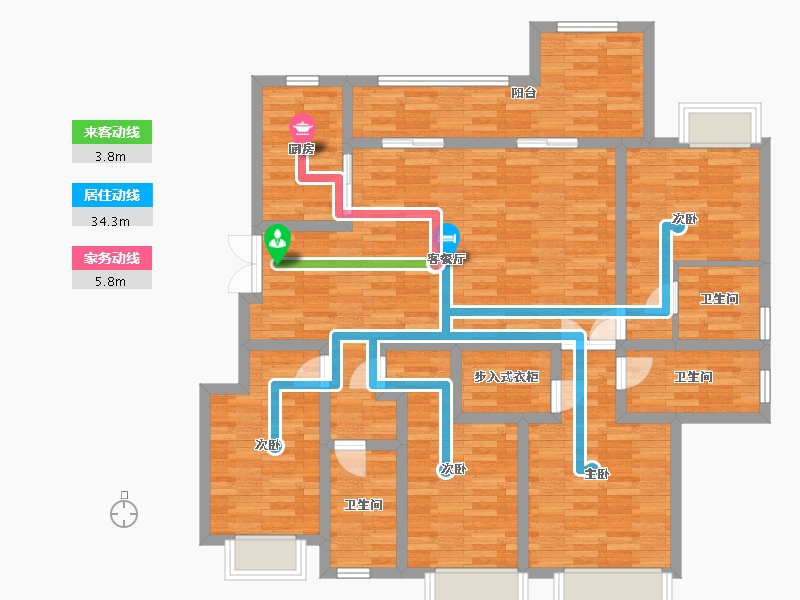 四川省-成都市-蓝光观岭国际社区翡翠湾A2户型155m²-124.00-户型库-动静线