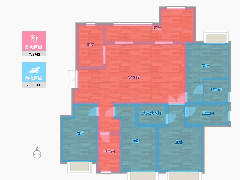 四川省-成都市-蓝光观岭国际社区翡翠湾A2户型155m²-124.00-户型库-动静分区