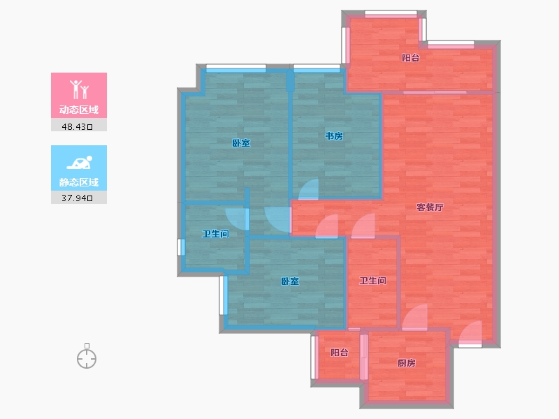 四川省-成都市-蓝光观岭国际社区翡翠湾14号楼,23号楼E2户型98m²²-78.01-户型库-动静分区