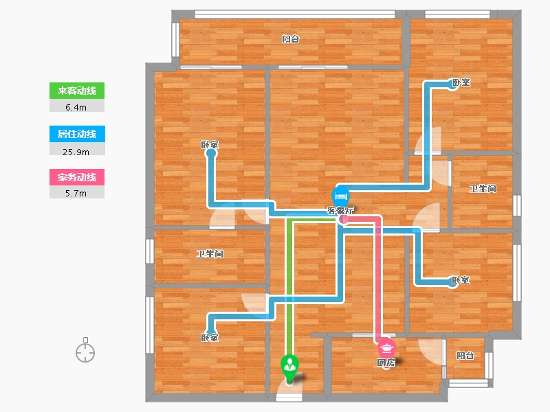 四川省-成都市-花样年看今朝2号楼,4号楼,5号楼A2户型134m²-114.15-户型库-动静线