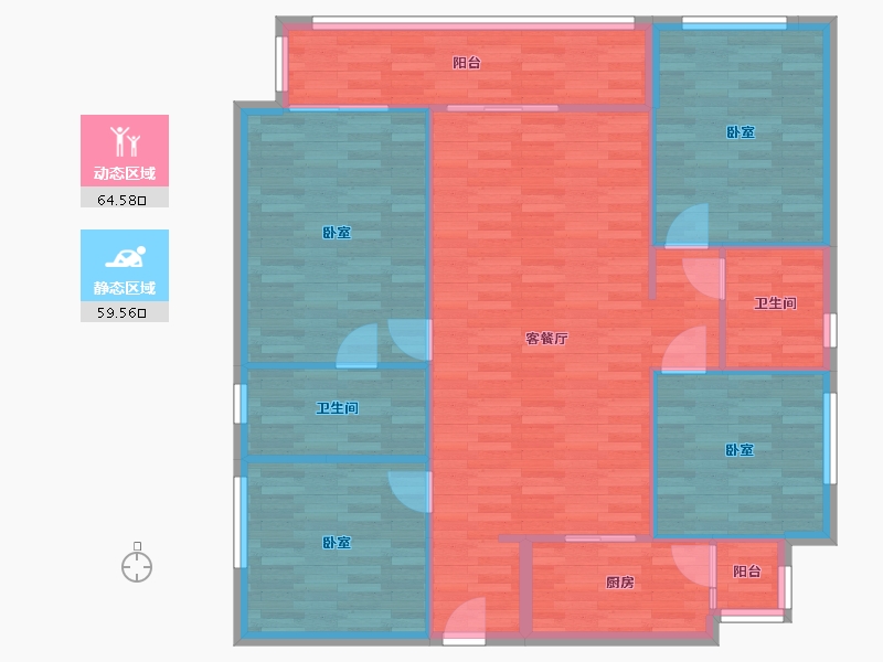 四川省-成都市-花样年看今朝2号楼,4号楼,5号楼A2户型134m²-114.15-户型库-动静分区