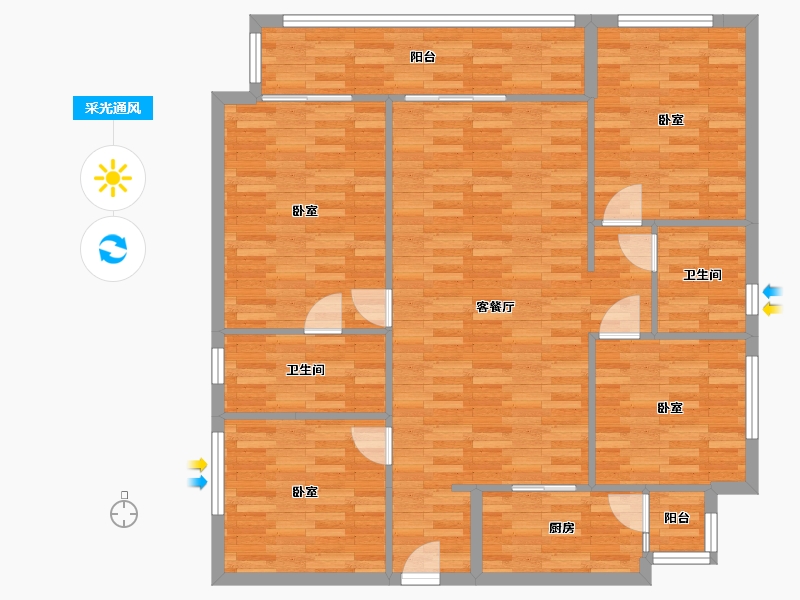 四川省-成都市-花样年看今朝2号楼,4号楼,5号楼A2户型134m²-114.15-户型库-采光通风