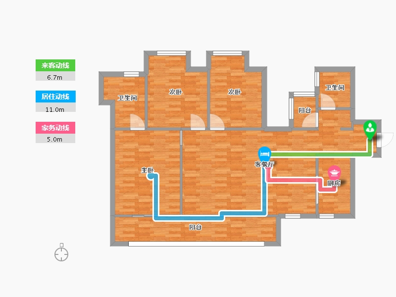 四川省-成都市-融信澜天1号楼,2号楼A2户型123m²-102.07-户型库-动静线