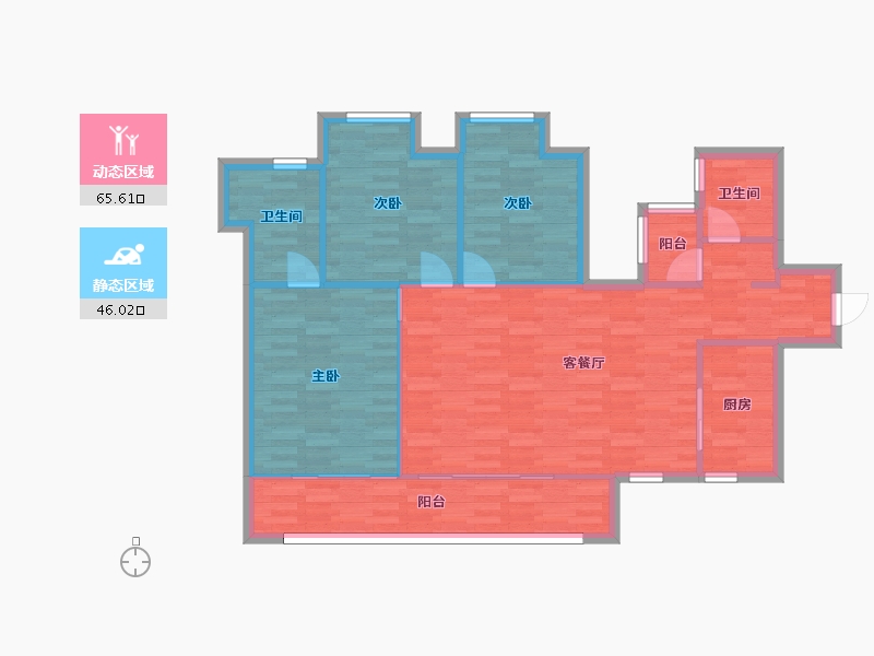 四川省-成都市-融信澜天1号楼,2号楼A2户型123m²-102.07-户型库-动静分区