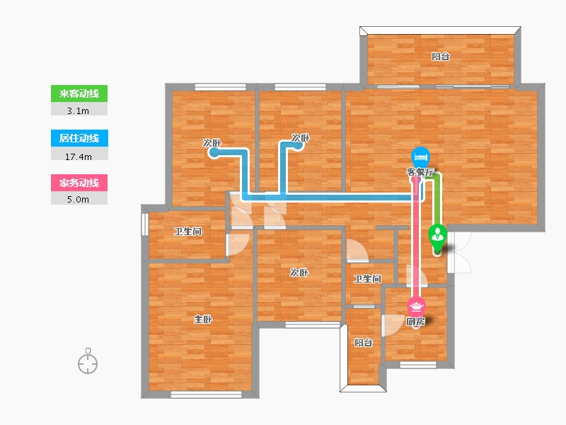 四川省-成都市-保利堂悦府A2户型133m²-115.01-户型库-动静线