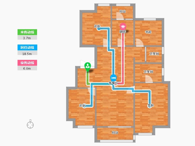 四川省-成都市-融信澜天5号楼,7号楼,8号楼B1户型129m²-105.19-户型库-动静线