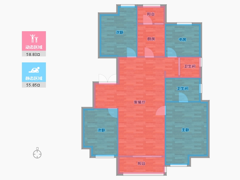 四川省-成都市-融信澜天5号楼,7号楼,8号楼B1户型129m²-105.19-户型库-动静分区