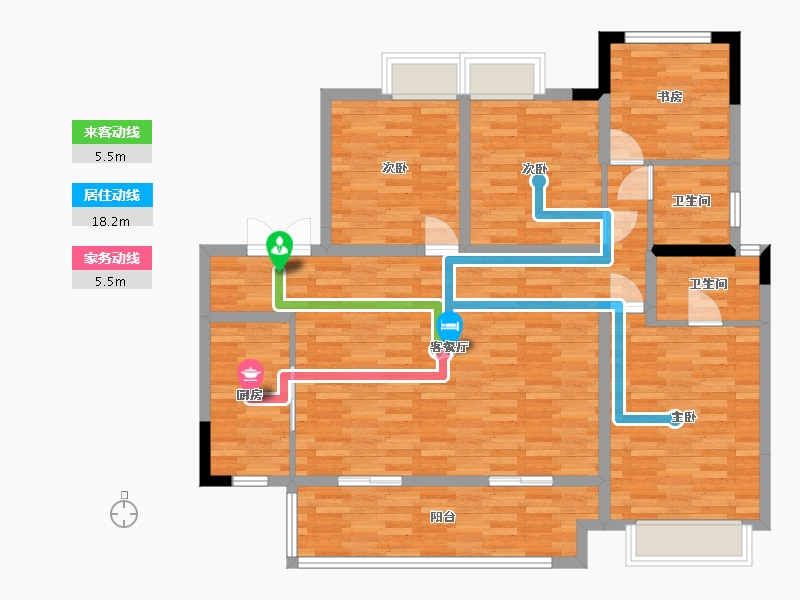 四川省-成都市-融信澜天3号楼C1户型143m²-113.26-户型库-动静线