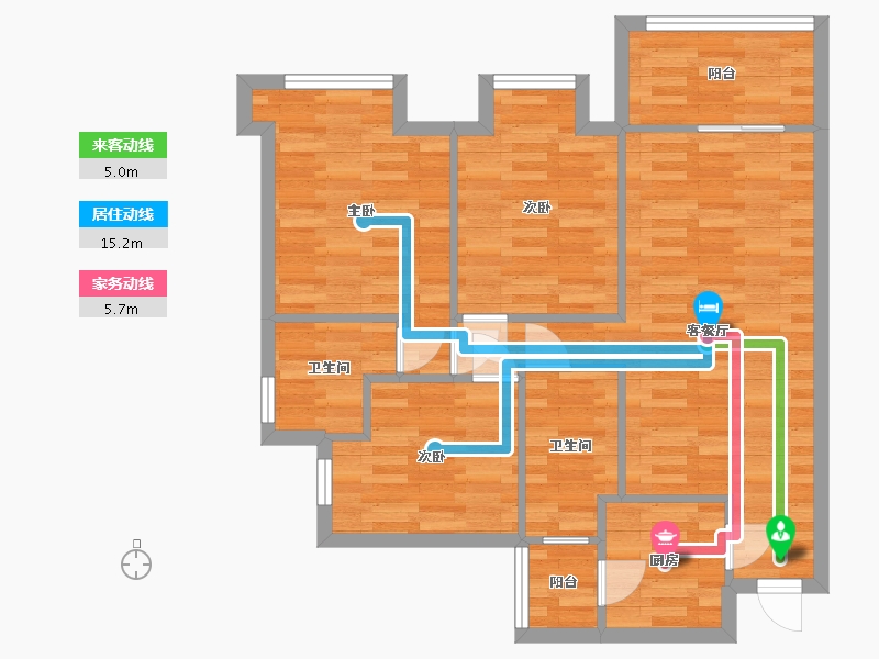 四川省-成都市-融信澜天1号楼,2号楼A1户型95m²-76.66-户型库-动静线