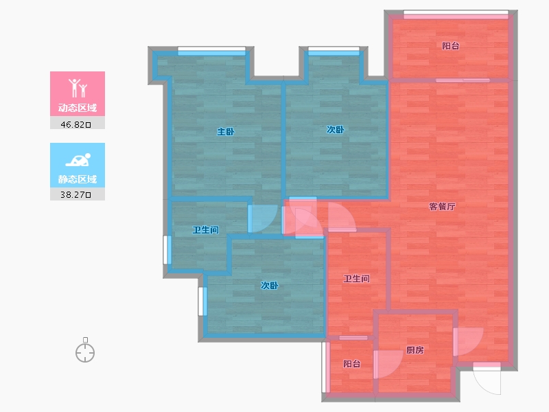 四川省-成都市-融信澜天1号楼,2号楼A1户型95m²-76.66-户型库-动静分区