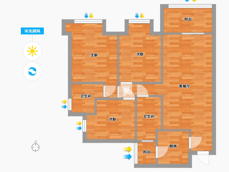 四川省-成都市-融信澜天1号楼,2号楼A1户型95m²-76.66-户型库-采光通风