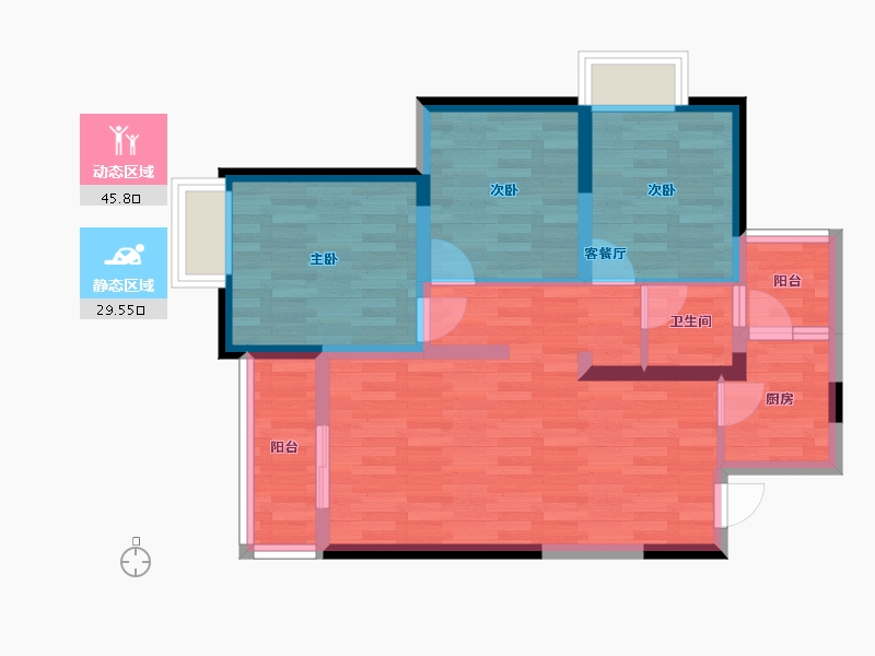 四川省-成都市-朗诗未来街区A1户型86m²-66.15-户型库-动静分区