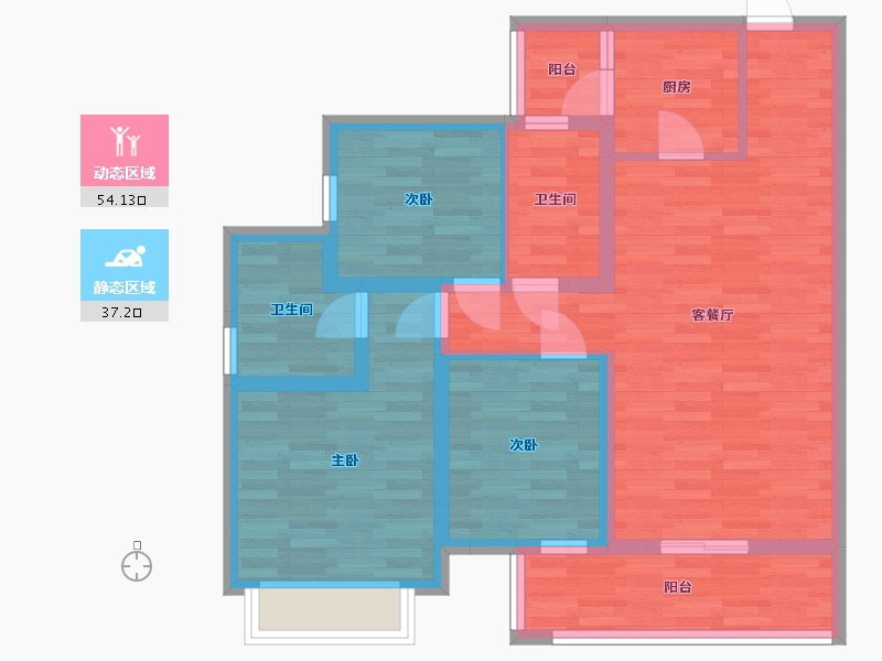 四川省-成都市-朗诗未来街区B1户型100m²-80.26-户型库-动静分区