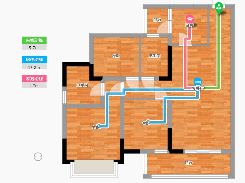 四川省-成都市-朗诗未来街区B2户型100m²-78.82-户型库-动静线