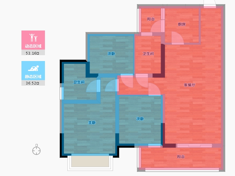 四川省-成都市-朗诗未来街区B2户型100m²-78.82-户型库-动静分区