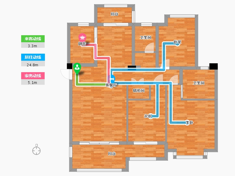 四川省-成都市-伊顿小镇C1户型127m²-108.91-户型库-动静线