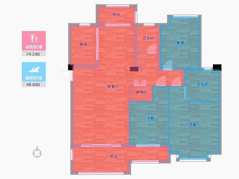 四川省-成都市-伊顿小镇C1户型127m²-108.91-户型库-动静分区