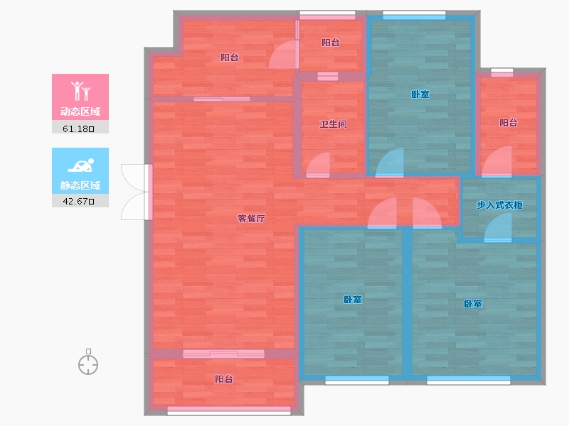 四川省-成都市-融创翰林学府4号楼B1户型111m²-86.74-户型库-动静分区