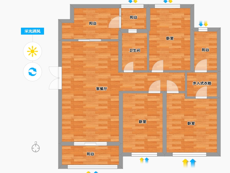 四川省-成都市-融创翰林学府4号楼B1户型111m²-86.74-户型库-采光通风