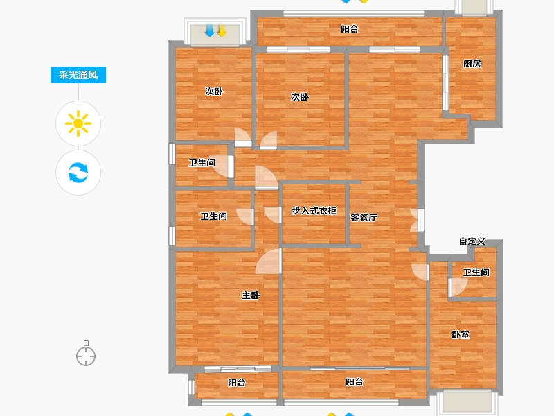 河南省-郑州市-北龙湖金茂府1号楼建面180m2-144.01-户型库-采光通风