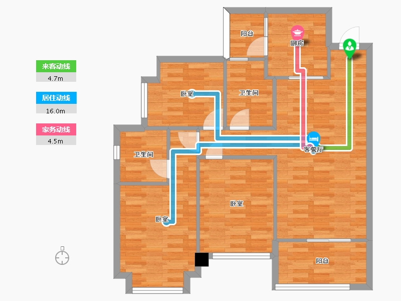 四川省-成都市-恒大牧云天峰J9地块1号楼1-B3户型102m²-76.95-户型库-动静线