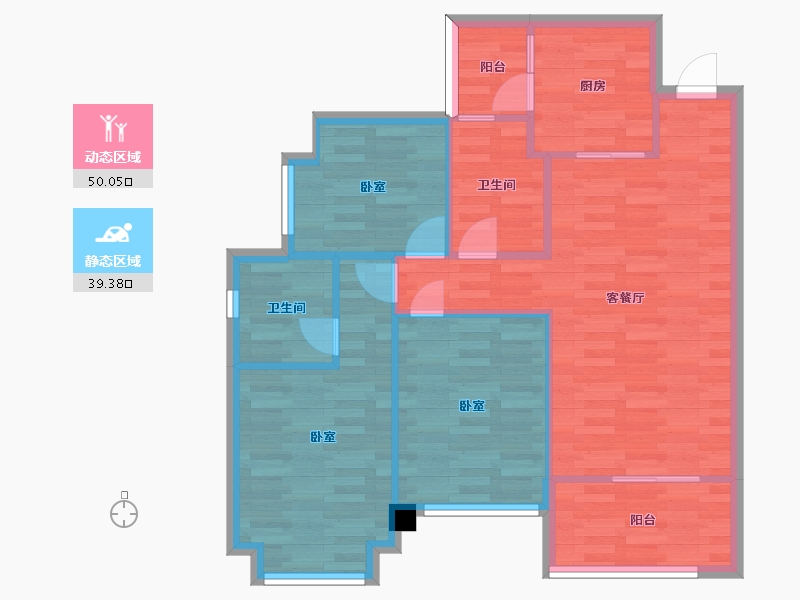 四川省-成都市-恒大牧云天峰J9地块1号楼1-B3户型102m²-76.95-户型库-动静分区