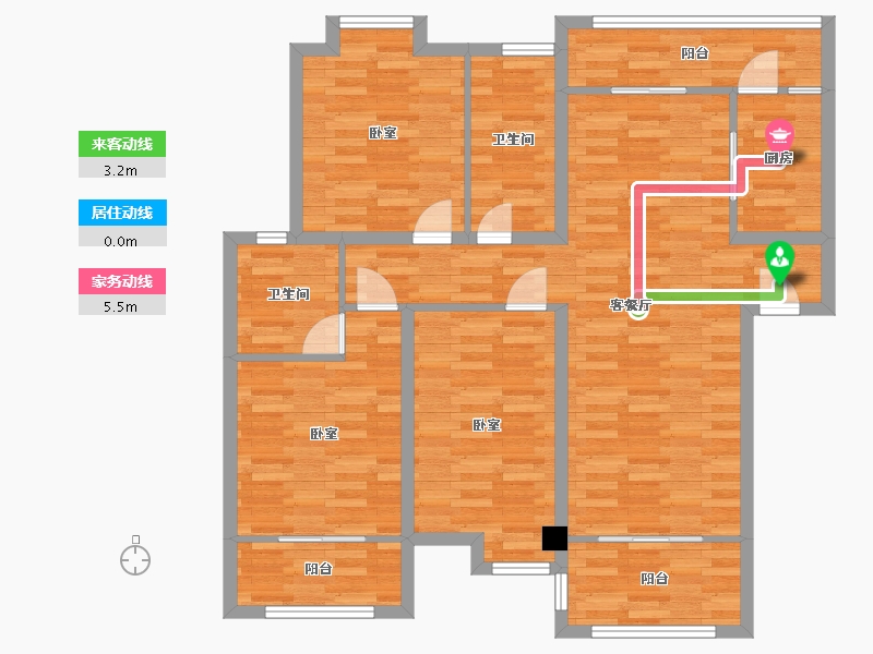 四川省-成都市-成金金语湾B1户型138m²-101.46-户型库-动静线