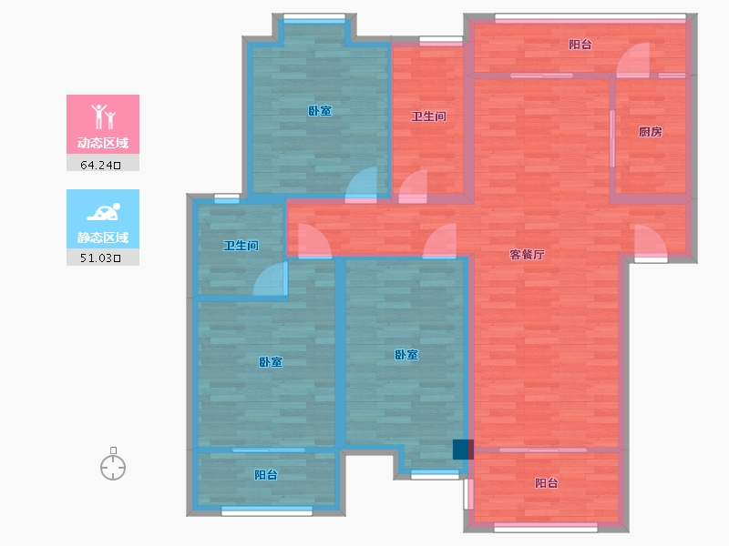 四川省-成都市-成金金语湾B1户型138m²-101.46-户型库-动静分区