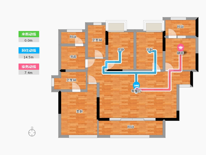 四川省-成都市-成锦熙锦5号B1户型135m²-108.01-户型库-动静线