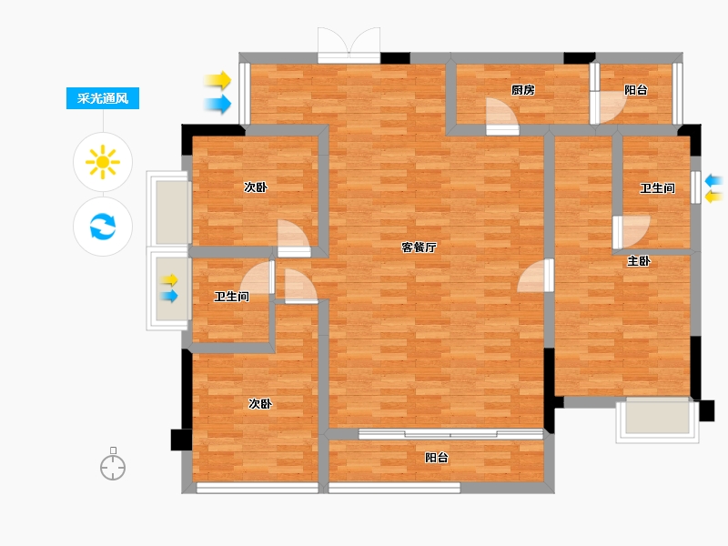 四川省-成都市-成锦熙锦5号B2户型124m²-99.01-户型库-采光通风