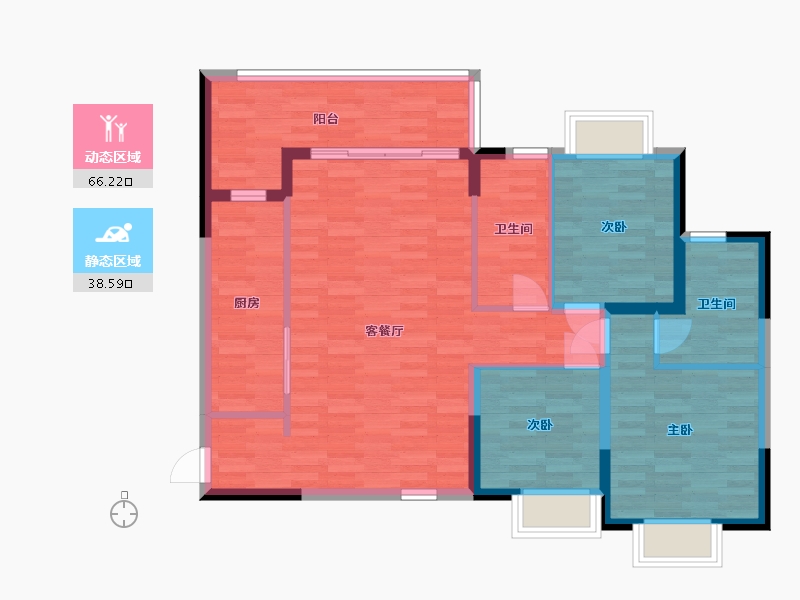 四川省-成都市-恒大林溪郡H1户型132m²-94.38-户型库-动静分区